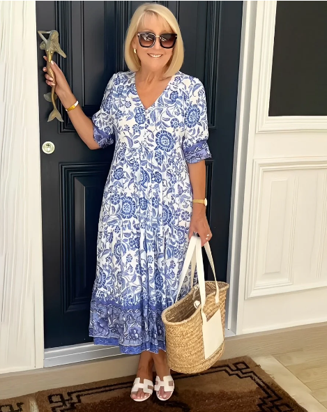 Florina - Boho-Kleid mit Blumenmuster und V-Ausschnitt für Damen