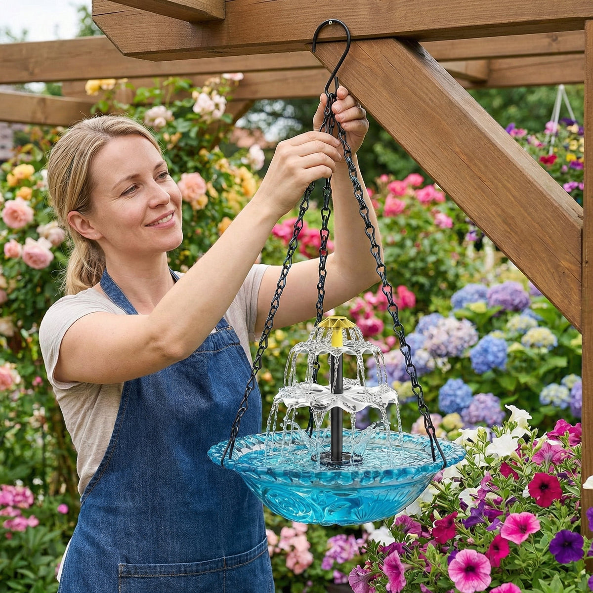 Aviaqua - Hängender solarstrombetriebener Vogelbad-Brunnen