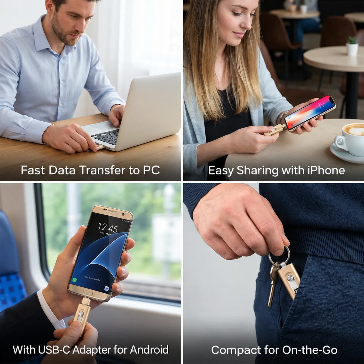 3-in-1 USB Flash Drive with Type-C and OTG Adapter