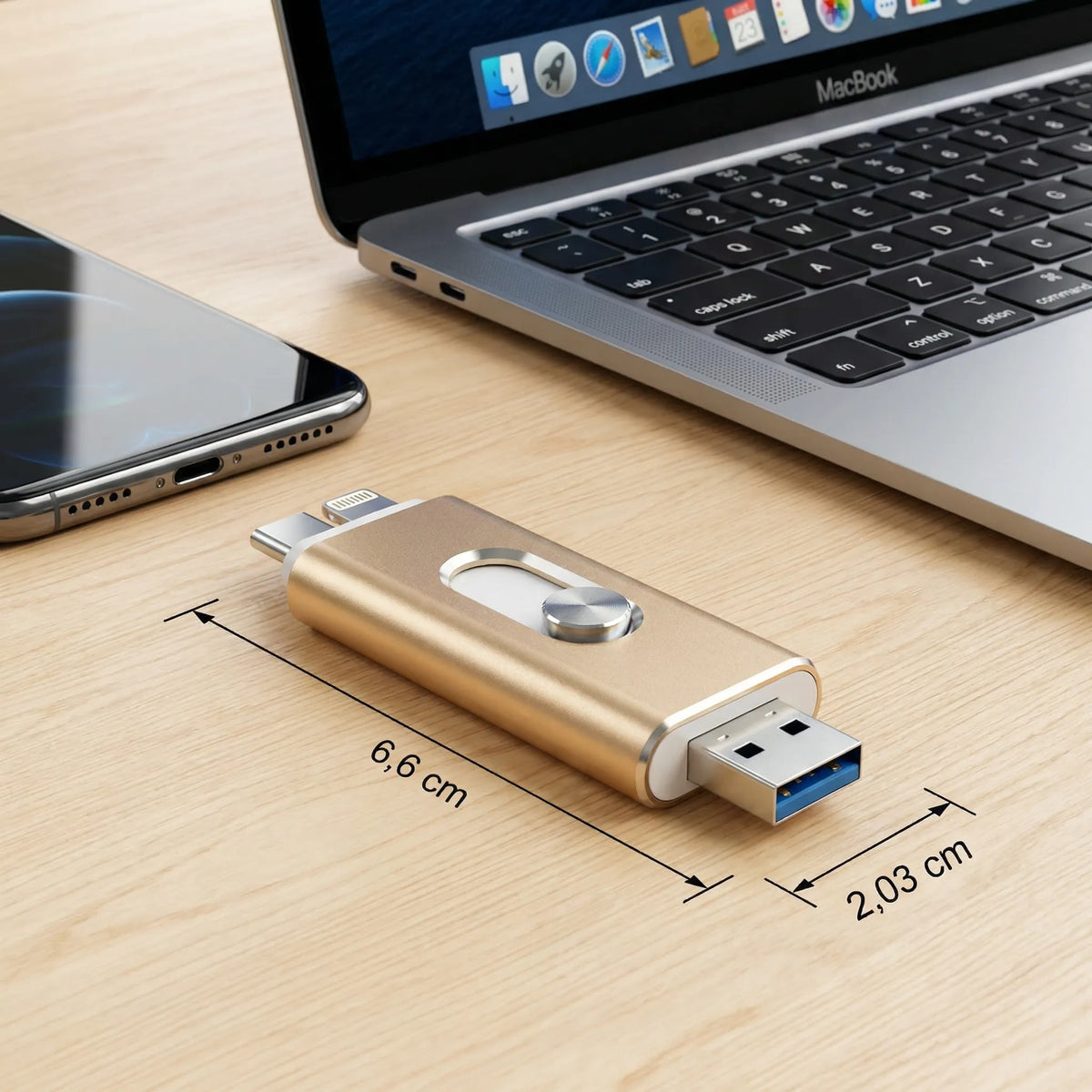 3-in-1 USB Flash Drive with Type-C and OTG Adapter