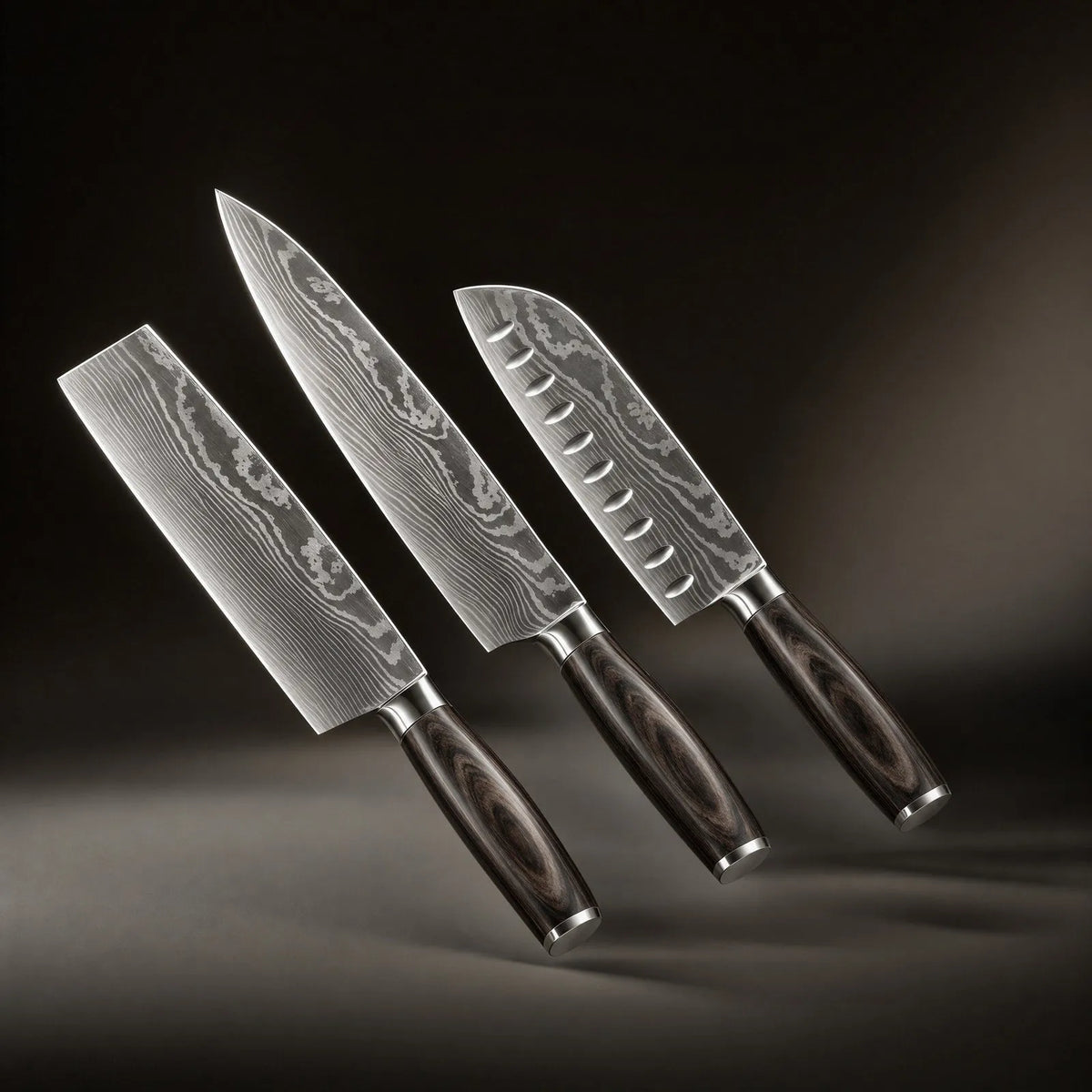 3-Piece Japanese Style Kitchen Knife Set with Layered Steel Blades