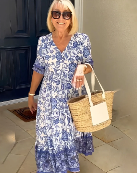 Florina - Boho-Kleid mit Blumenmuster und V-Ausschnitt für Damen