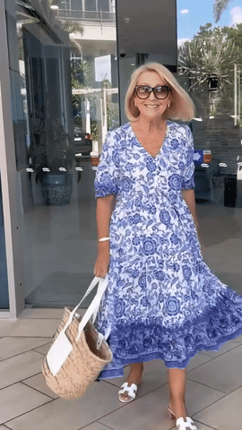 Florina - Boho-Kleid mit Blumenmuster und V-Ausschnitt für Damen