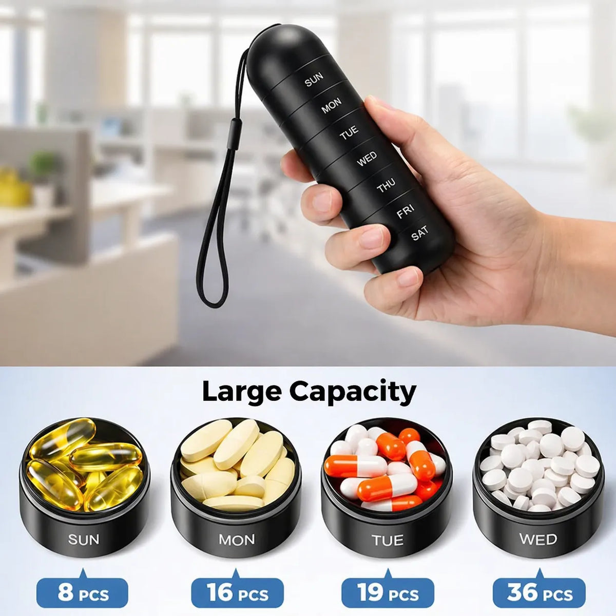 7-Compartment Aluminium Pill Organiser with Carrying Loop