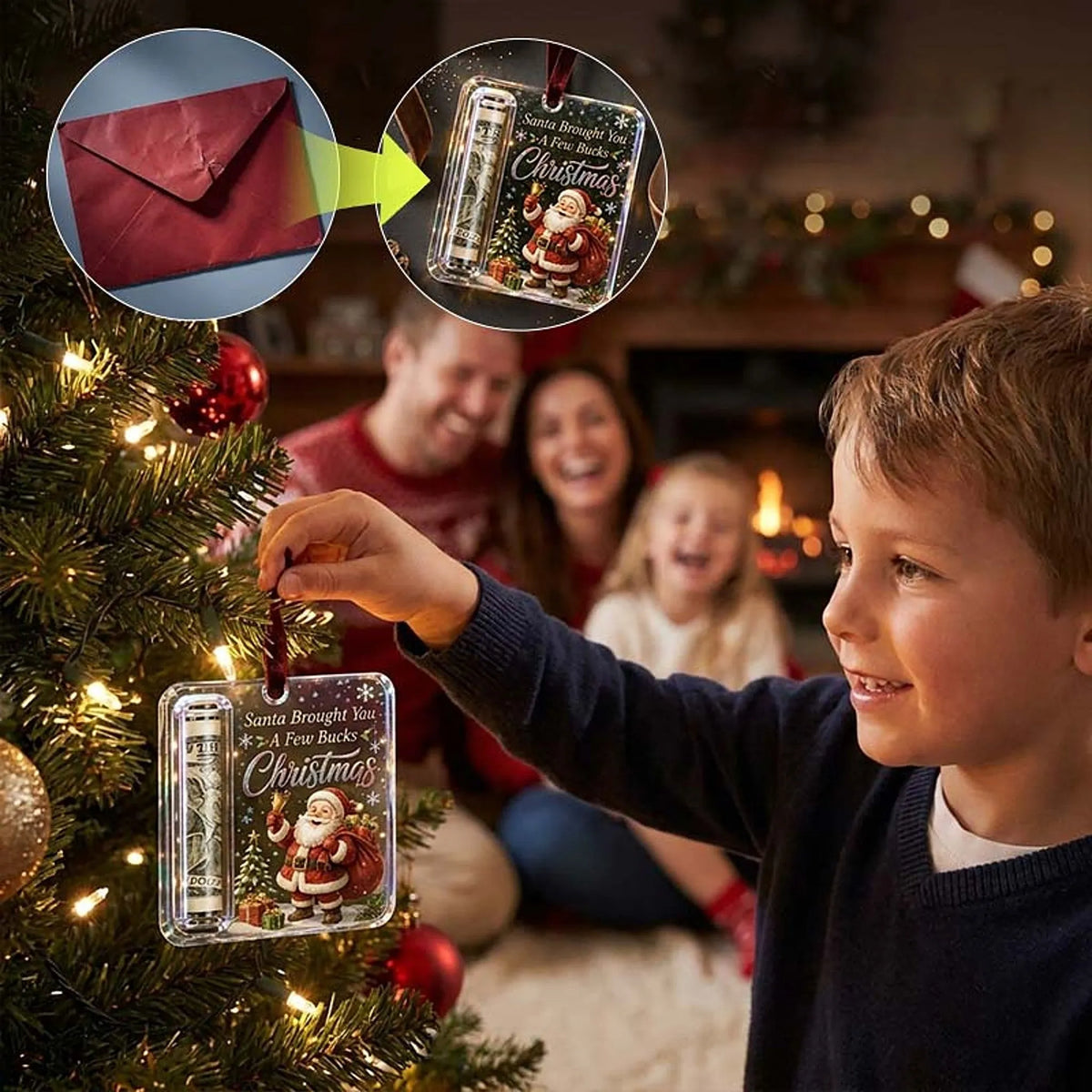 Acrylic Christmas Tree Ornament with Built-In Cash Holder