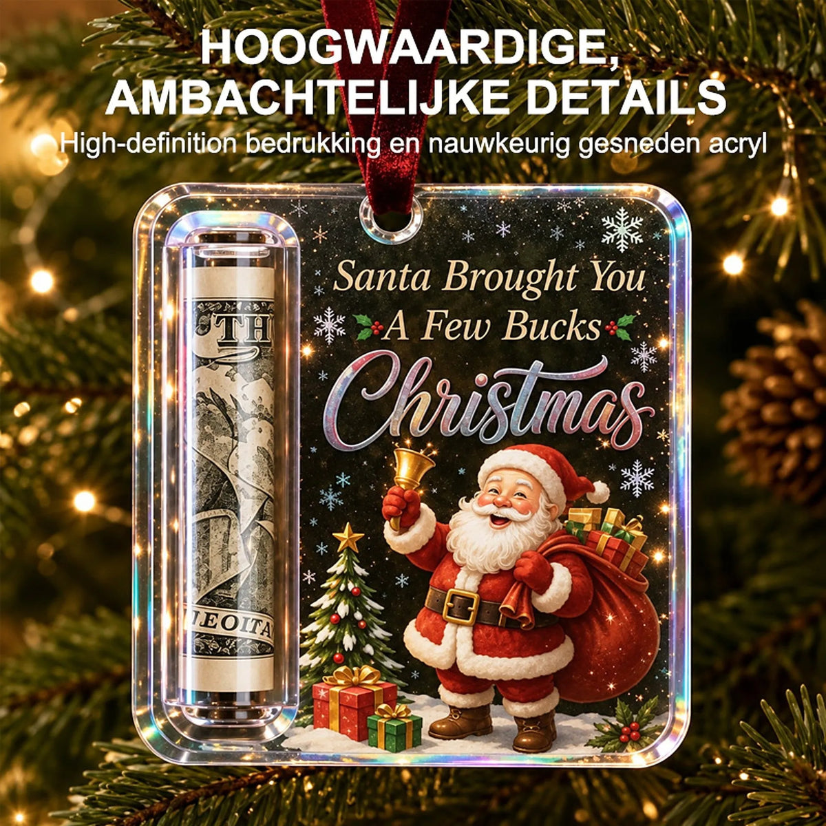 Acrylic Christmas Tree Ornament with Built-In Cash Holder