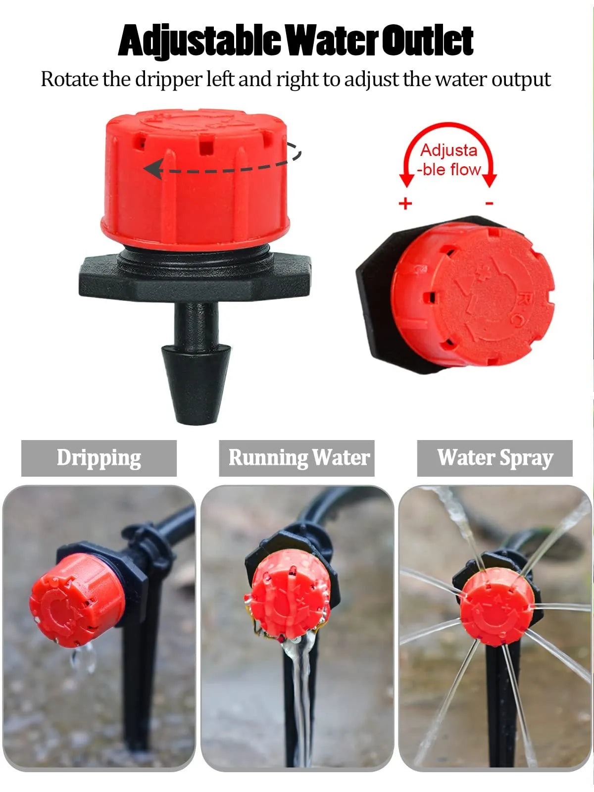 Adjustable Drip Irrigation Kit with 360-Degree Drippers