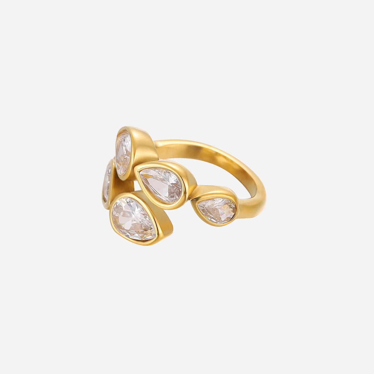 Adjustable Gold Ring with Pear-Cut Crystals