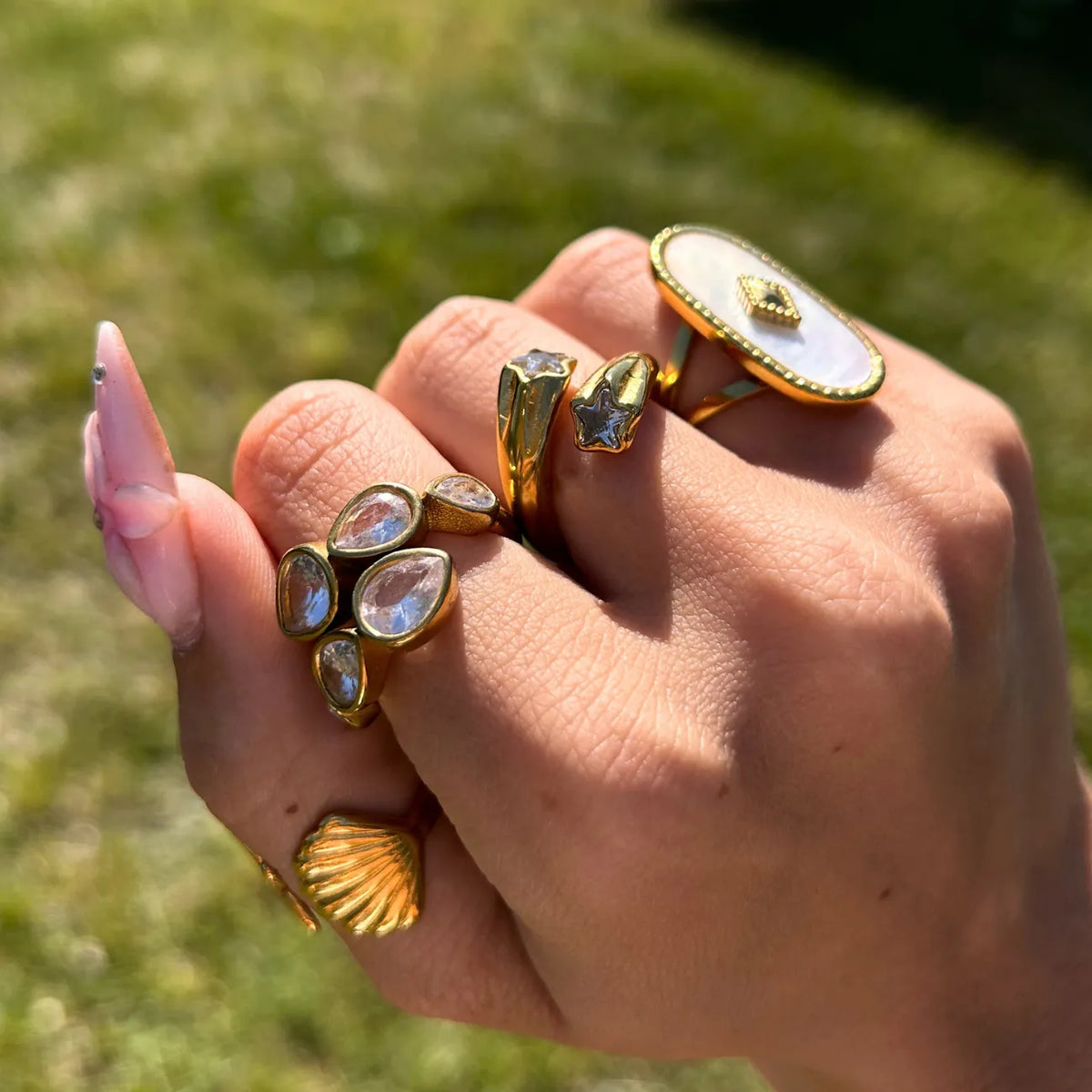 Adjustable Gold Ring with Pear-Cut Crystals