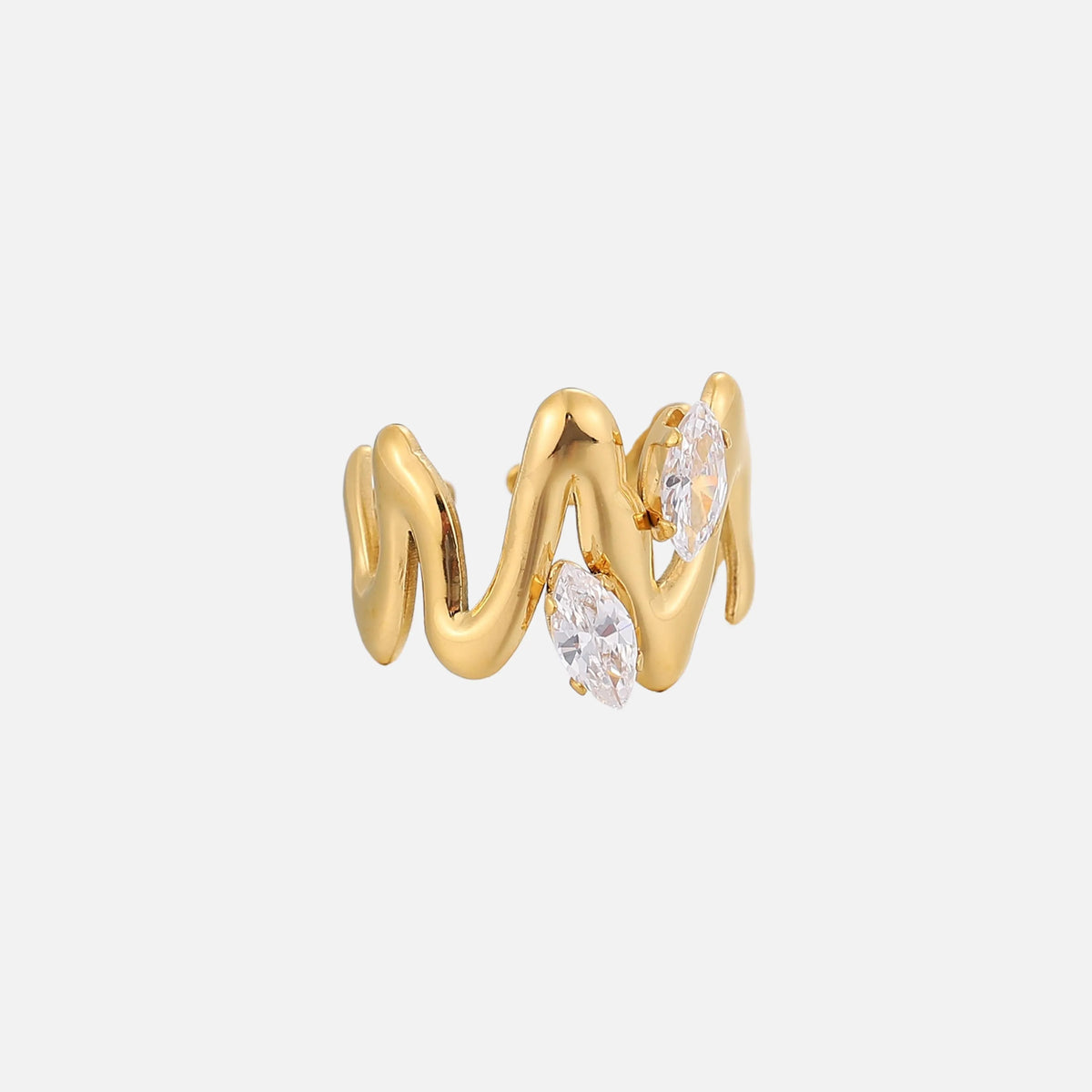 Adjustable Swirl Ring with Sculptural Wavy Pattern and Sparkle