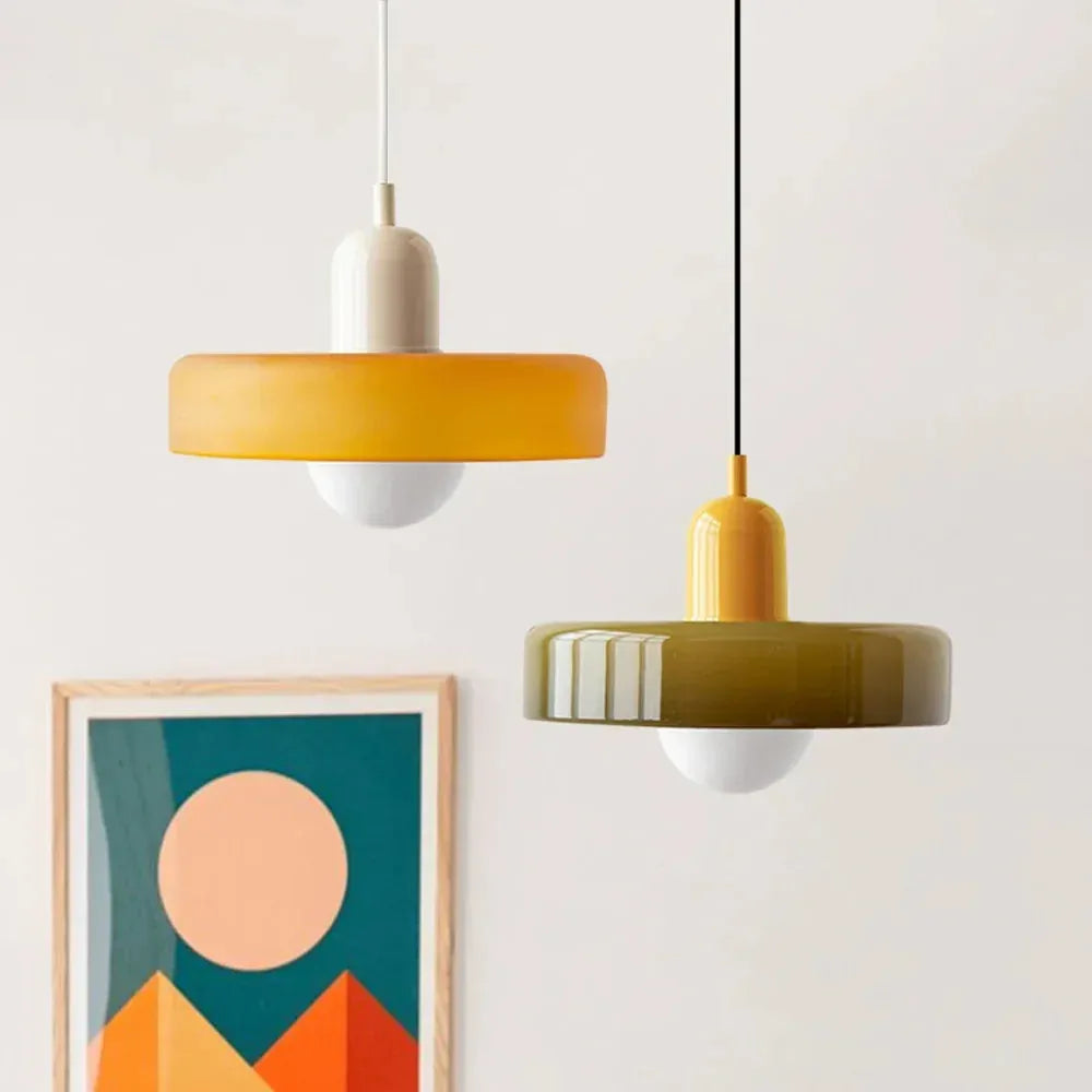 Bauhaus Stained Glass Pendant Light with Adjustable Height