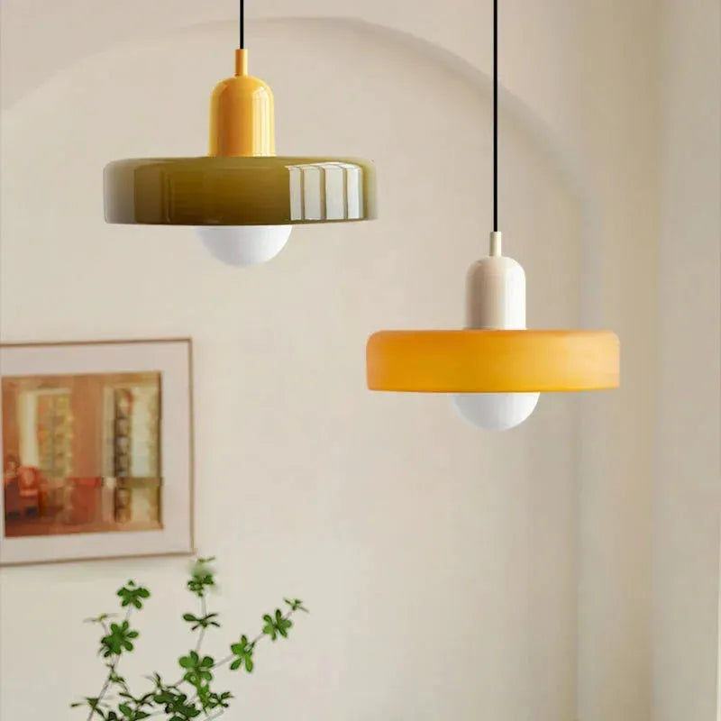 Bauhaus Stained Glass Pendant Light with Adjustable Height