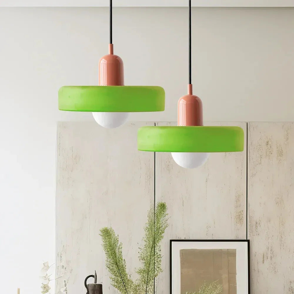 Bauhaus Stained Glass Pendant Light with Adjustable Height