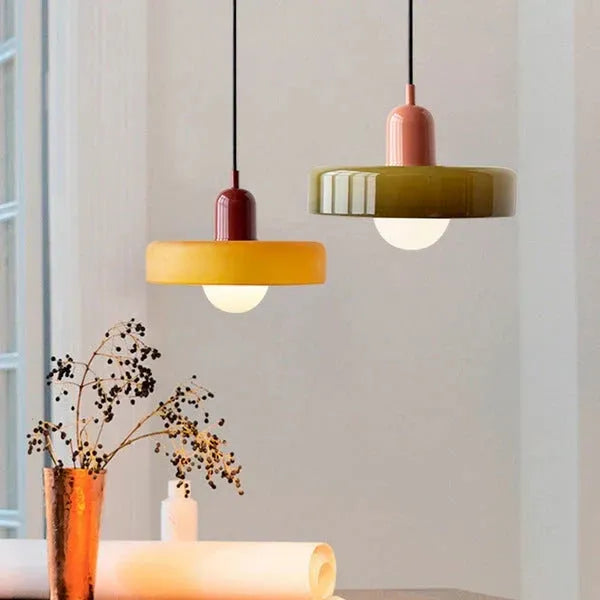 Bauhaus Stained Glass Pendant Light with Adjustable Height
