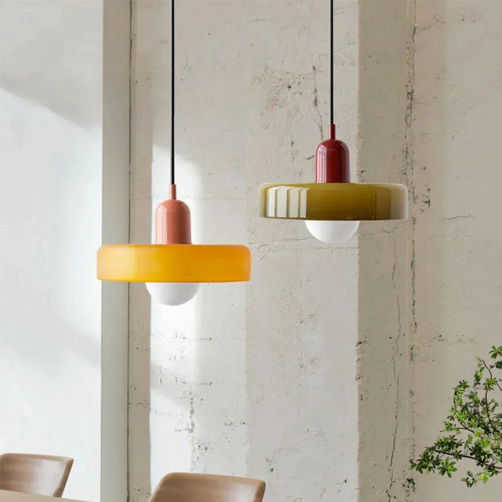 Bauhaus Stained Glass Pendant Light with Adjustable Height
