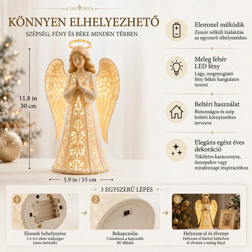 Christmas Angel Figurine Light with Warm LED Glow