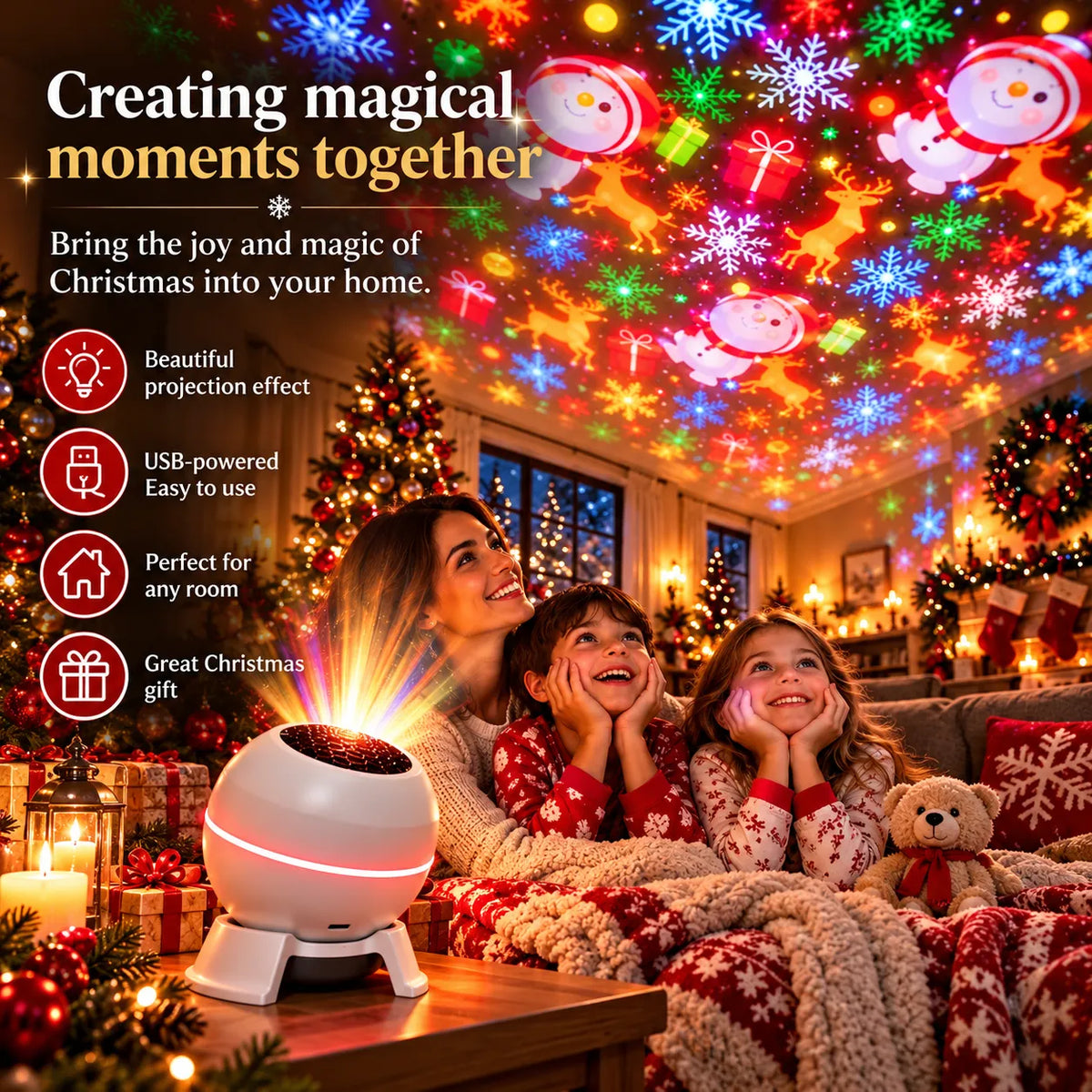 Christmas Light Projector with Moving Holiday Motifs