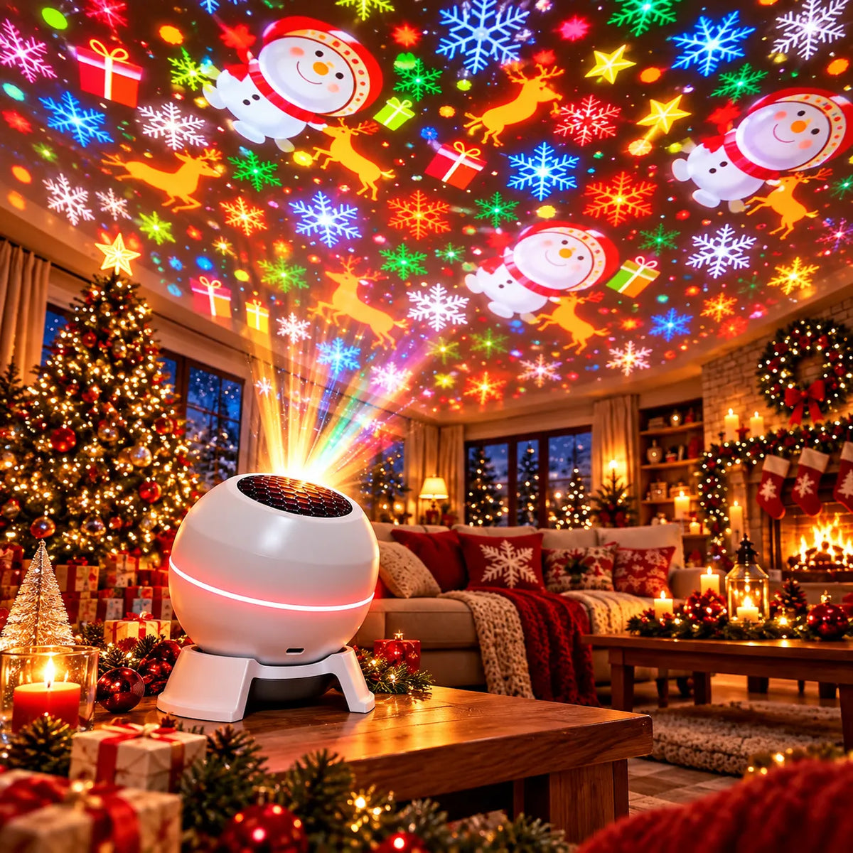 Christmas Light Projector with Moving Holiday Motifs