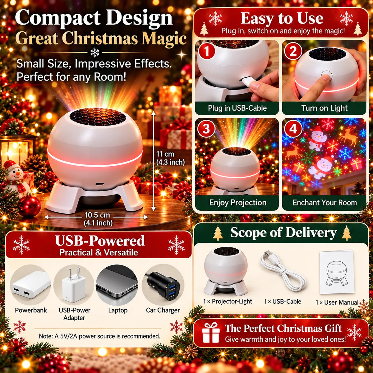 Christmas Light Projector with Moving Holiday Motifs
