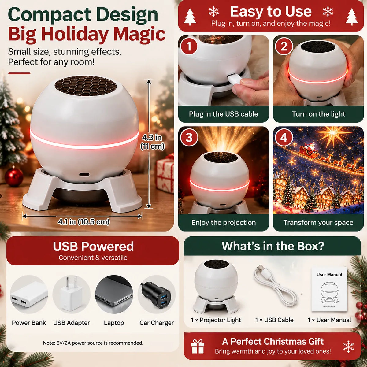 Christmas Light Projector with Moving Star Patterns