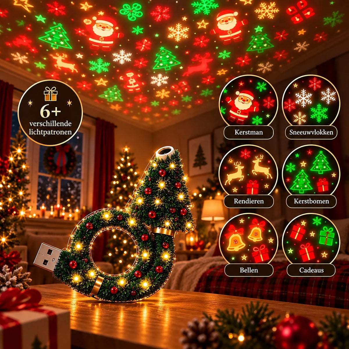 Christmas Tree USB Indoor Projector Lamp with LED Patterns