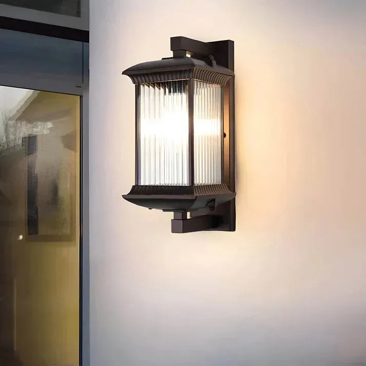 Classic Lantern Outdoor Wall Light with Ribbed Glass Panels