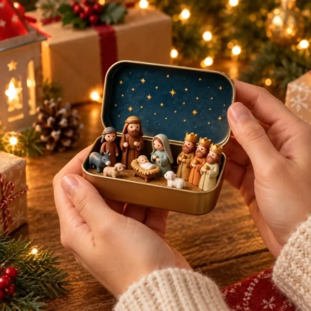 Compact Nativity Scene in Keepsake Tin Box