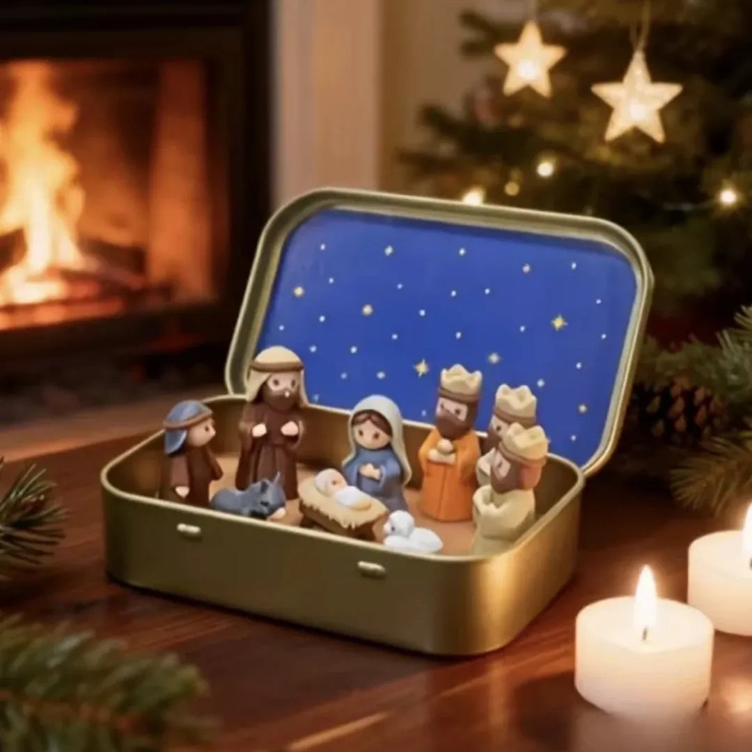 Compact Nativity Scene in Keepsake Tin Box