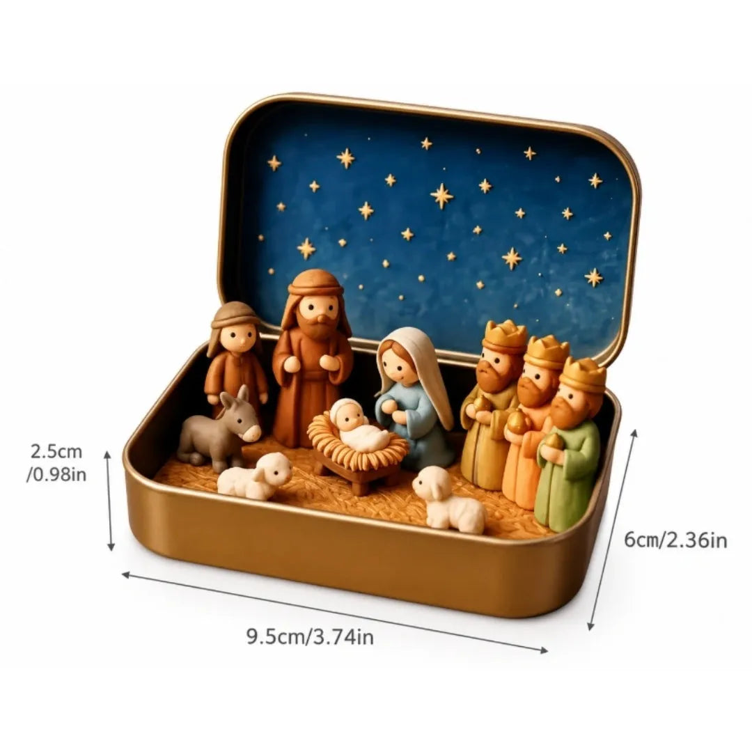Compact Nativity Scene in Keepsake Tin Box