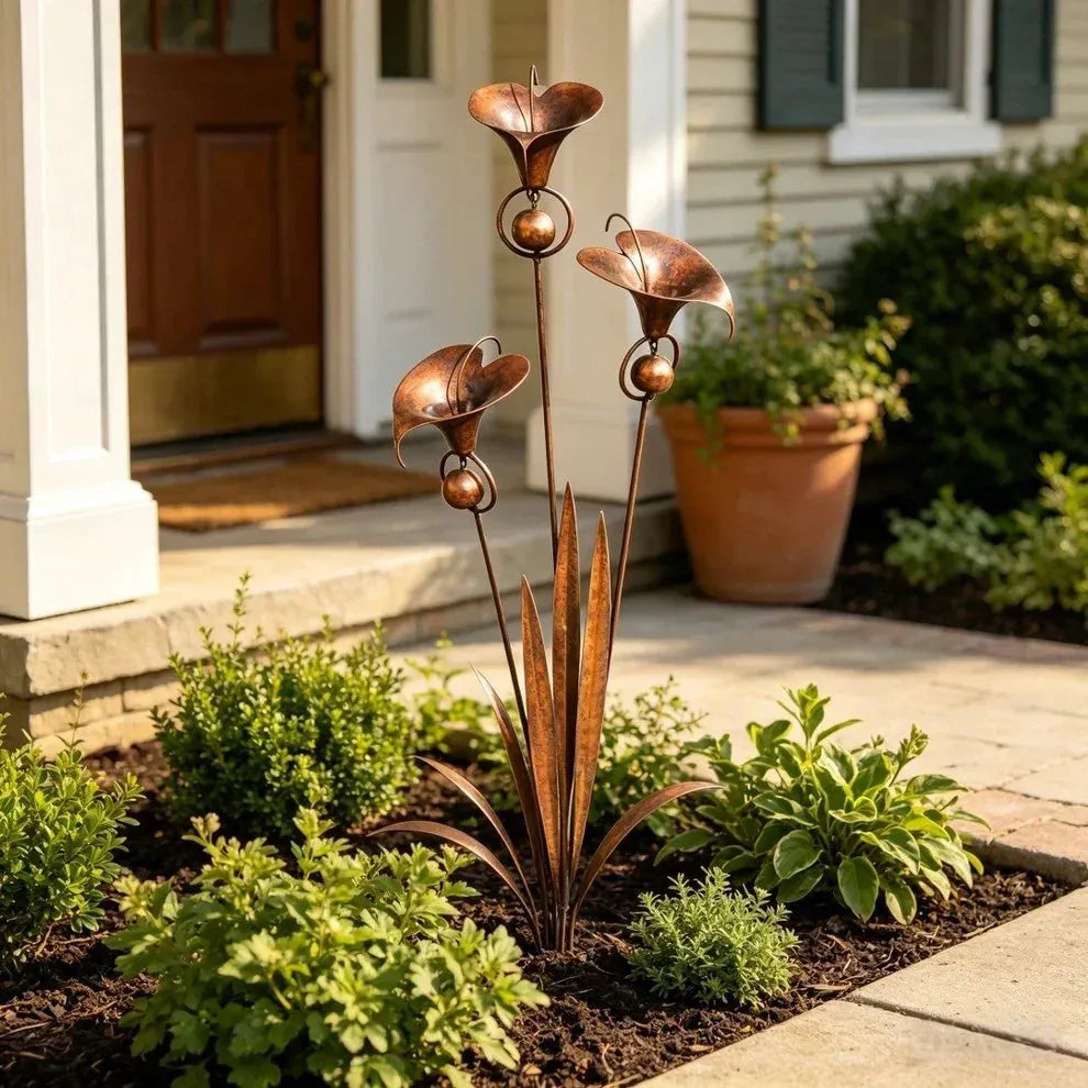 Copper Finish Calla Lily Garden Stakes for Outdoor Decor