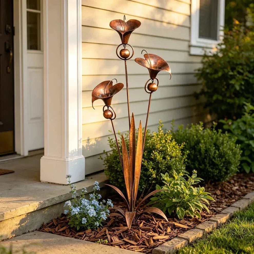 Copper Finish Calla Lily Garden Stakes for Outdoor Decor