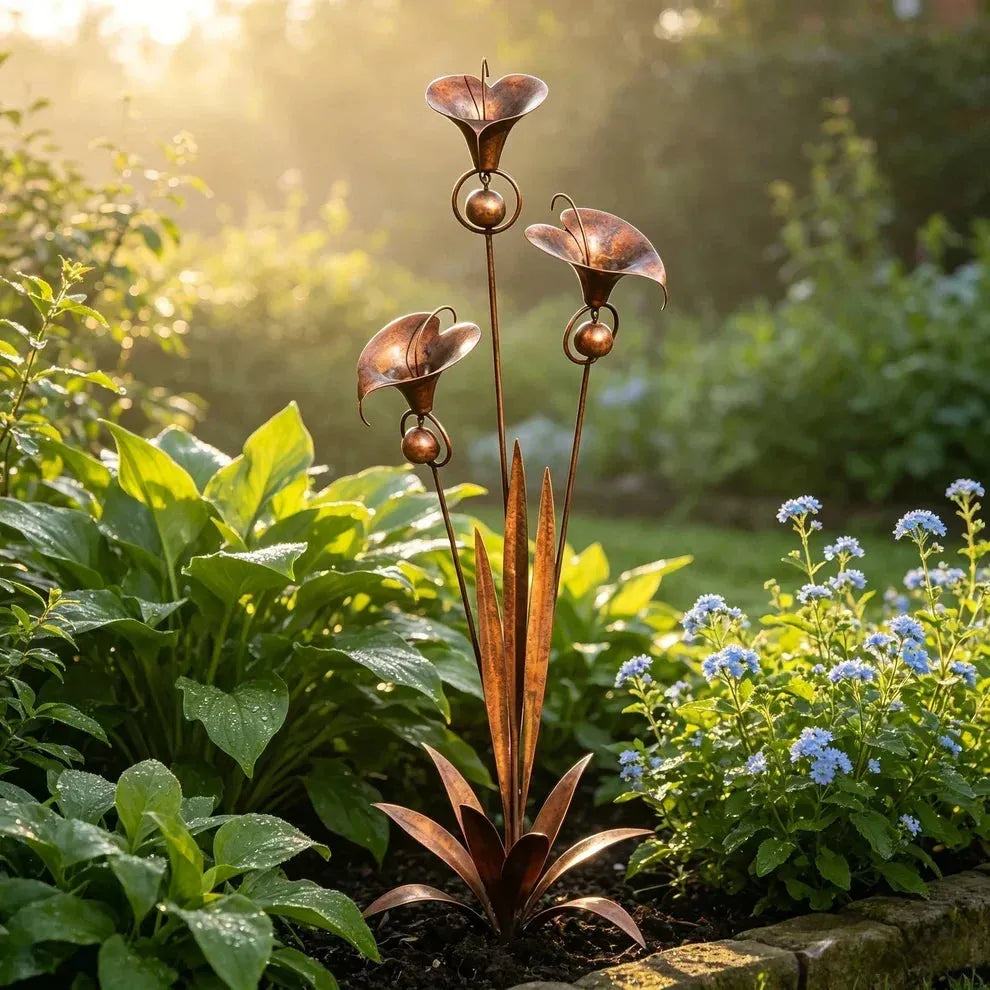 Copper Finish Calla Lily Garden Stakes for Outdoor Decor