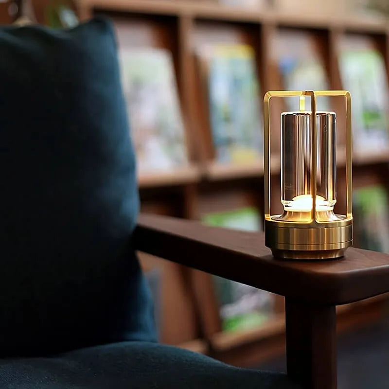 Cordless LED Table Lamp with Open Frame Cylindrical Shade