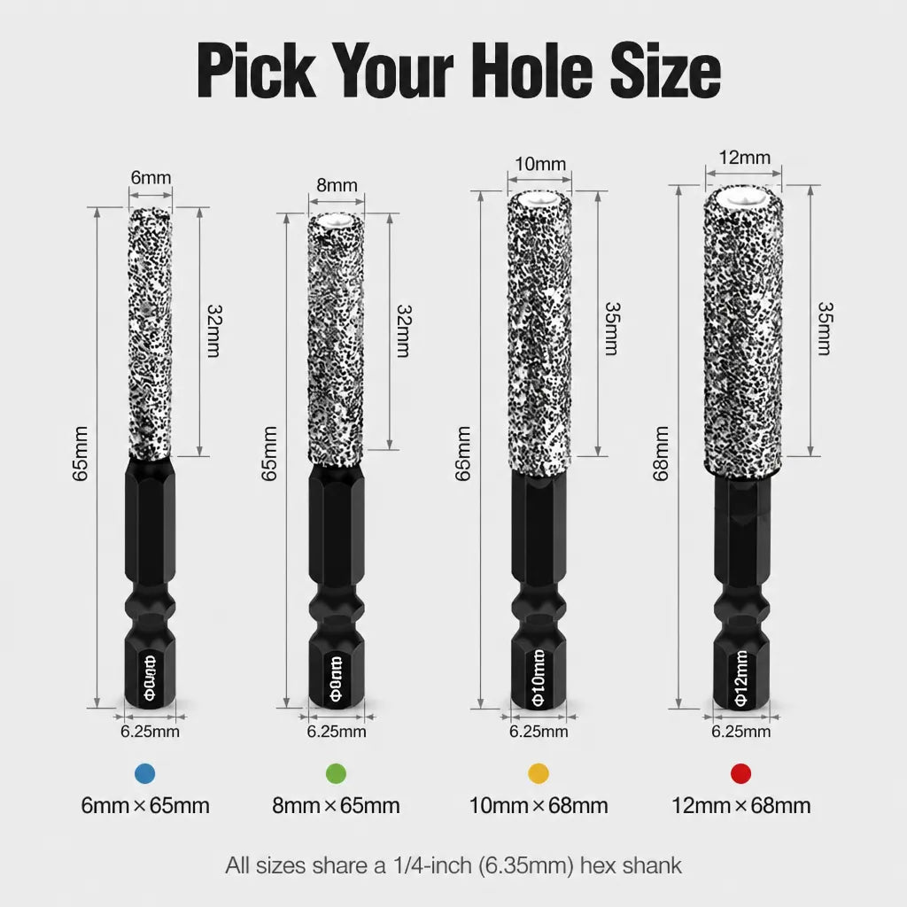 Dry Diamond Drill Bit Set with Hex Shank