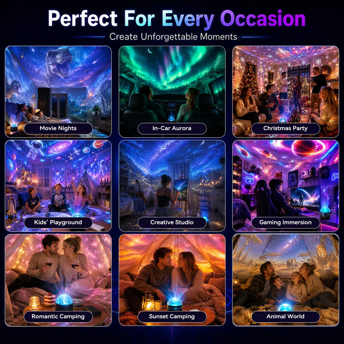 Dynamic Galaxy Sky Night Light Projector with Gooseneck
