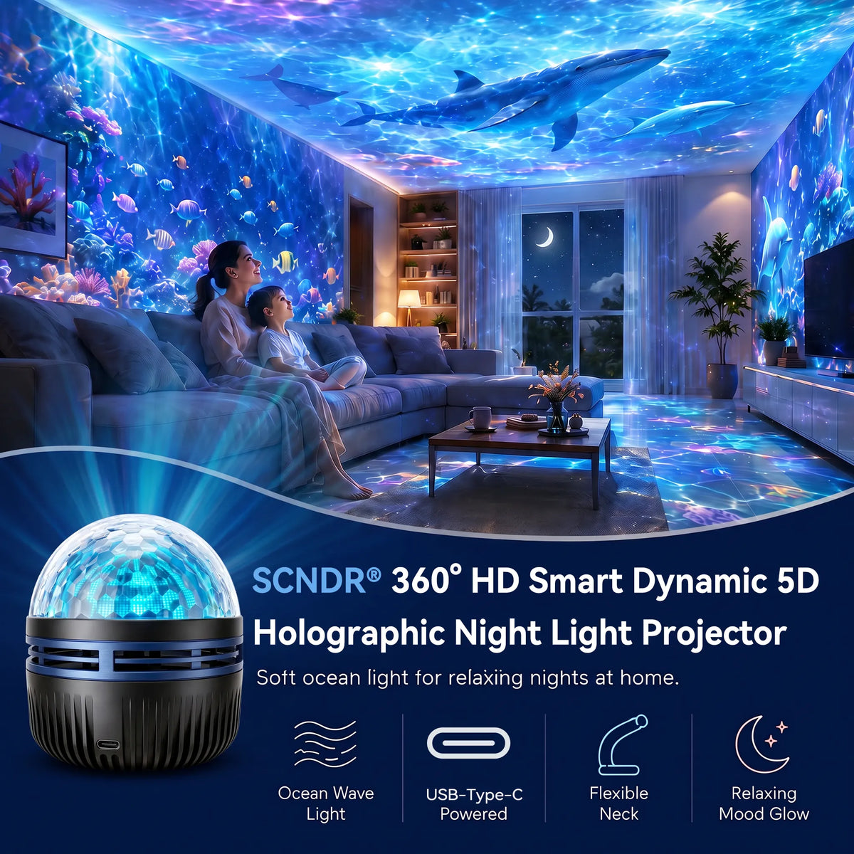 Dynamic Galaxy Sky Night Light Projector with Gooseneck
