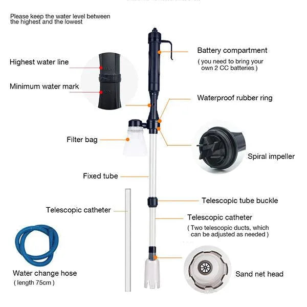 Electric Aquarium Gravel Cleaner with Adjustable Tube