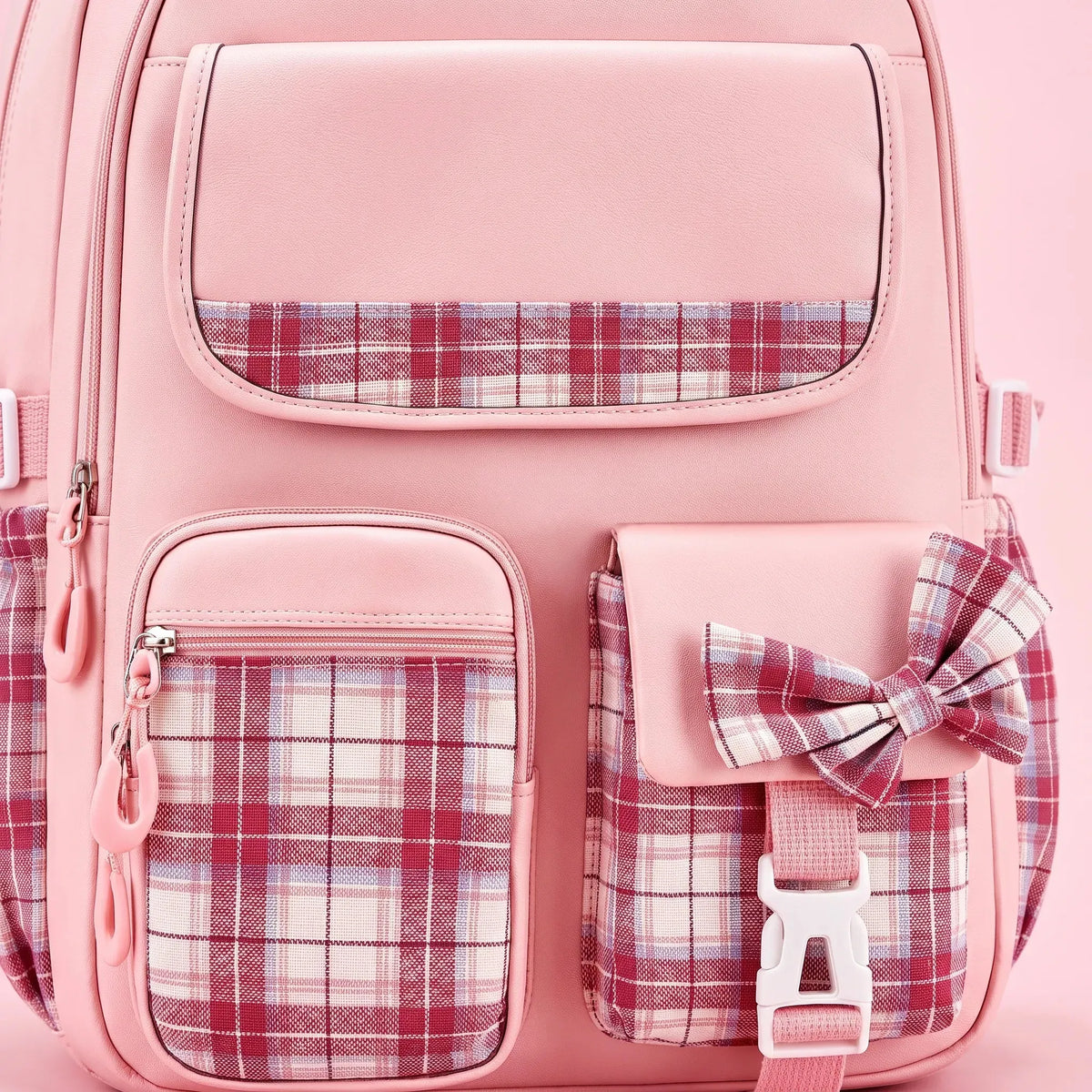 Ergonomic Structured School Backpack with Plaid Accents