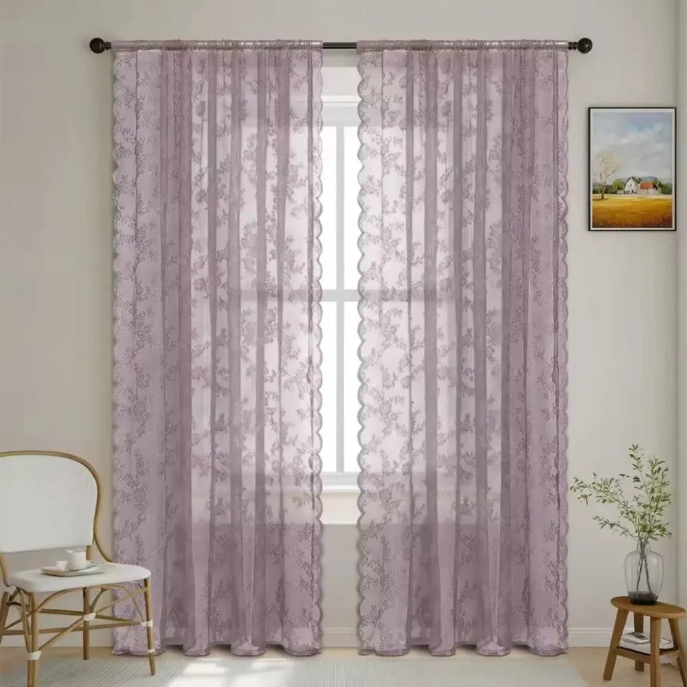 Floral Lace Sheer Microfiber Curtain Panel with Rod Pocket