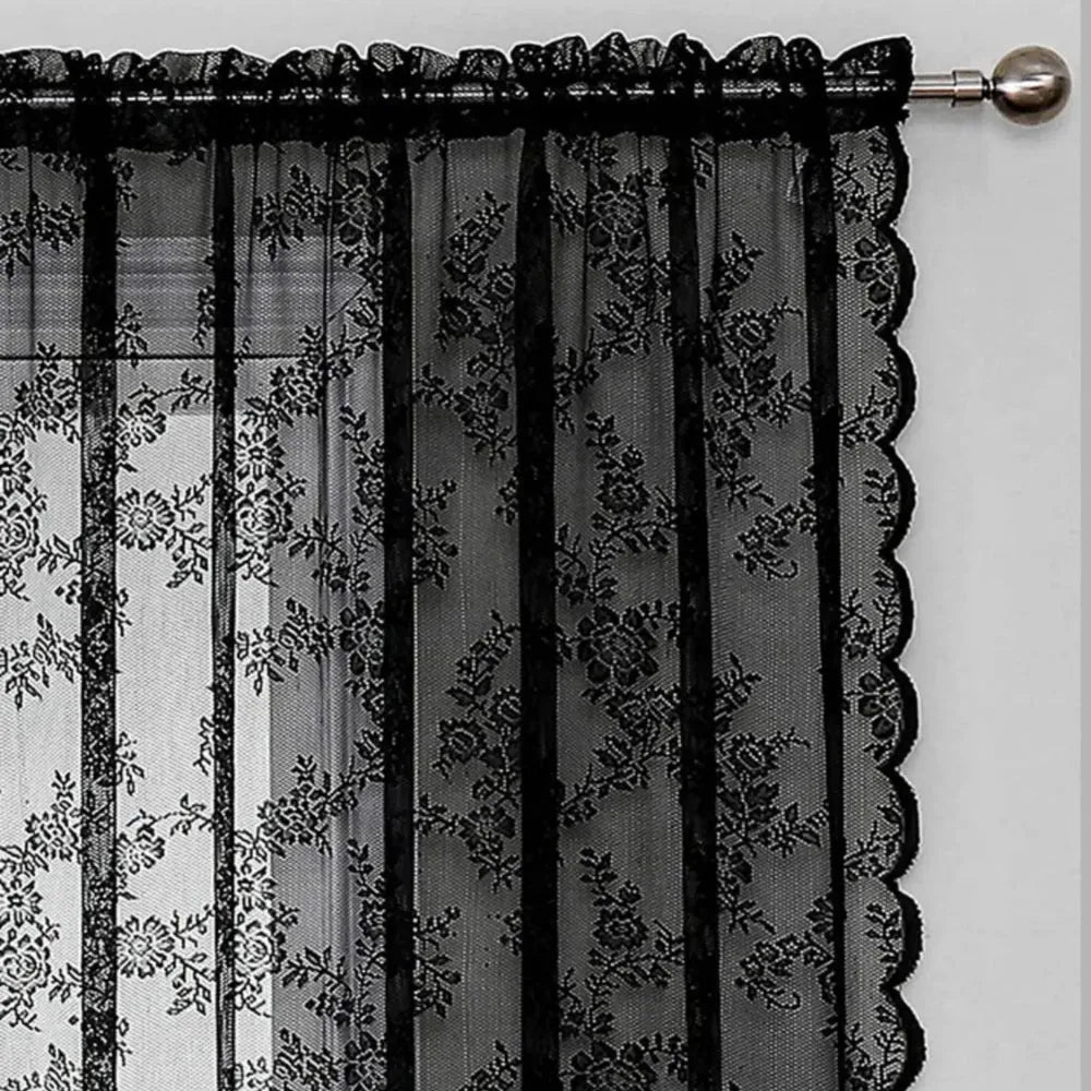 Floral Lace Sheer Microfiber Curtain Panel with Rod Pocket