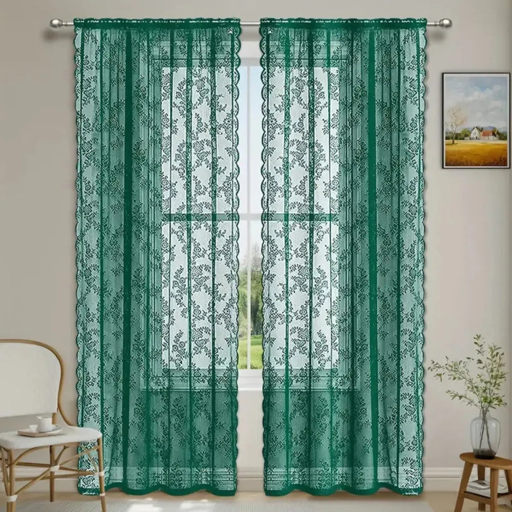 Floral Lace Sheer Microfiber Curtain Panel with Rod Pocket