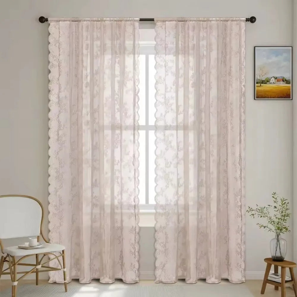Floral Lace Sheer Microfiber Curtain Panel with Rod Pocket