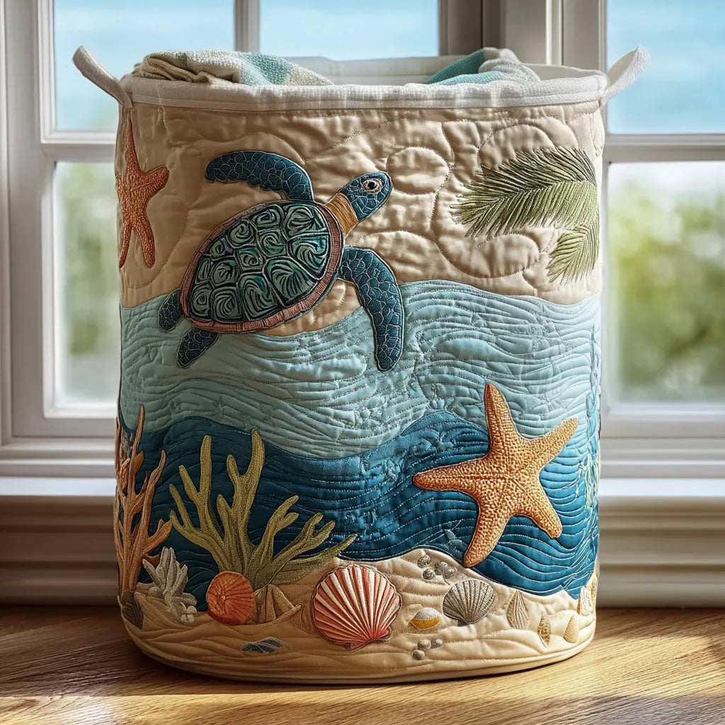 Freestanding Quilted Laundry Basket with Canvas Handles
