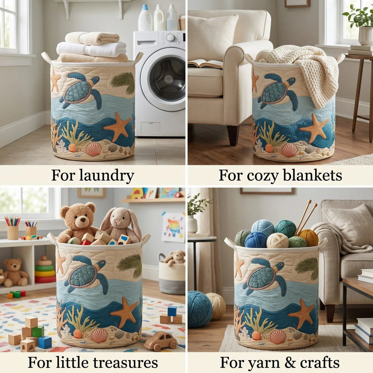 Freestanding Quilted Laundry Basket with Canvas Handles