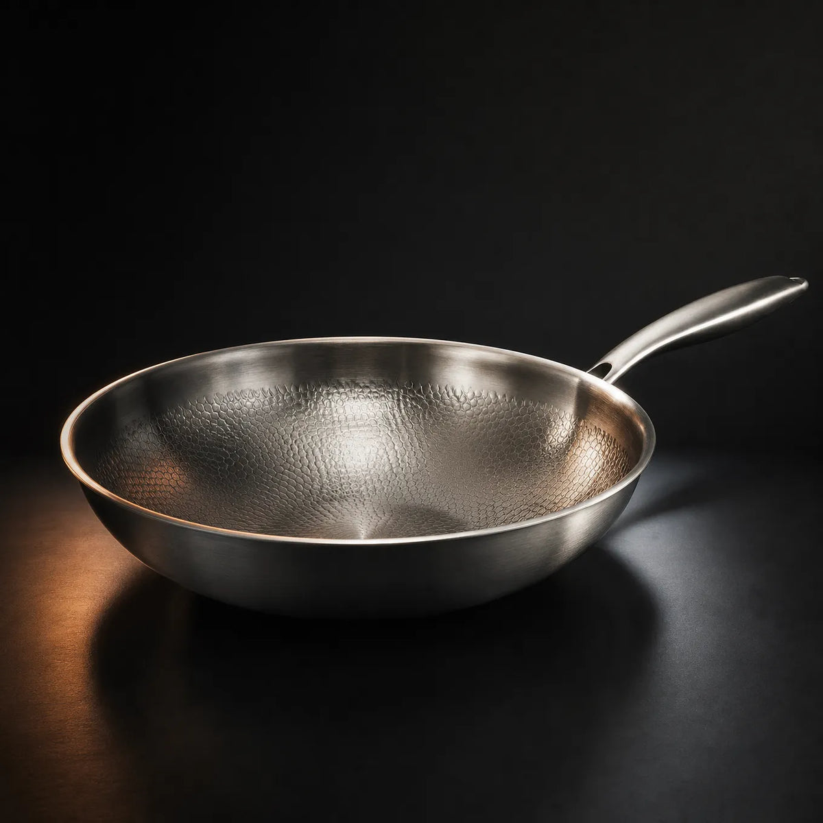 Hammered Titanium Flat Bottom Wok Pan with Ergonomic Handle