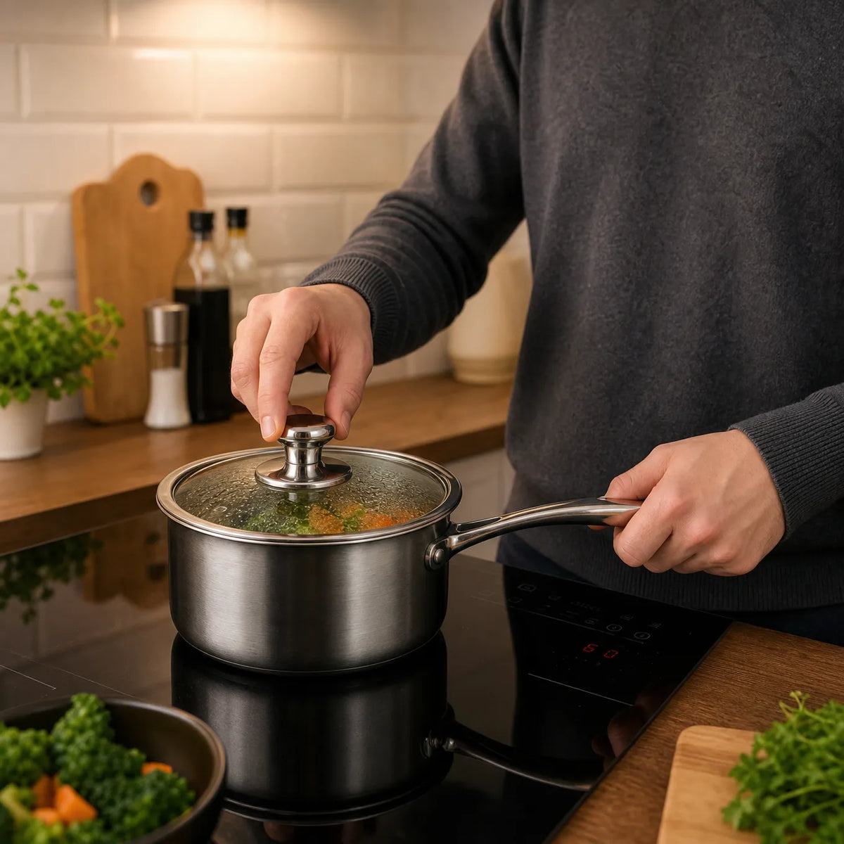 Hand-Hammered Pure Titanium Pot with Lid