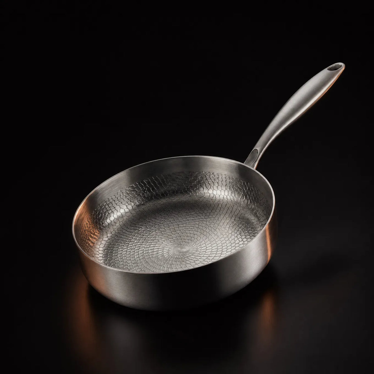 Hand-Hammered Titanium Deep Frying Pan with High Walls