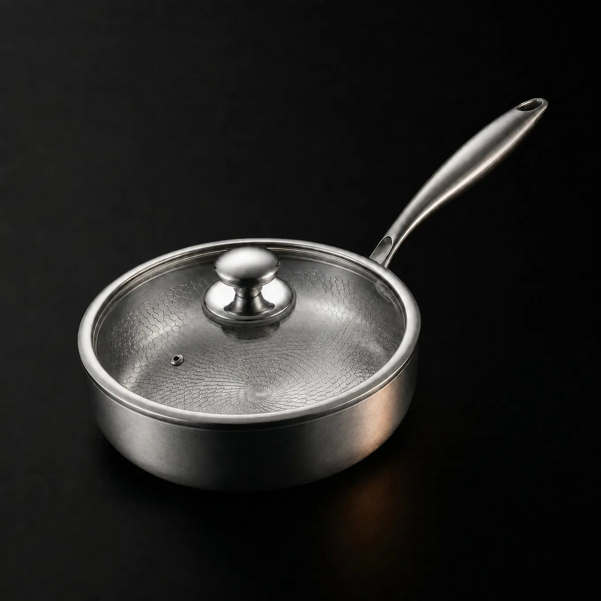 Hand-Hammered Titanium Deep Frying Pan with High Walls