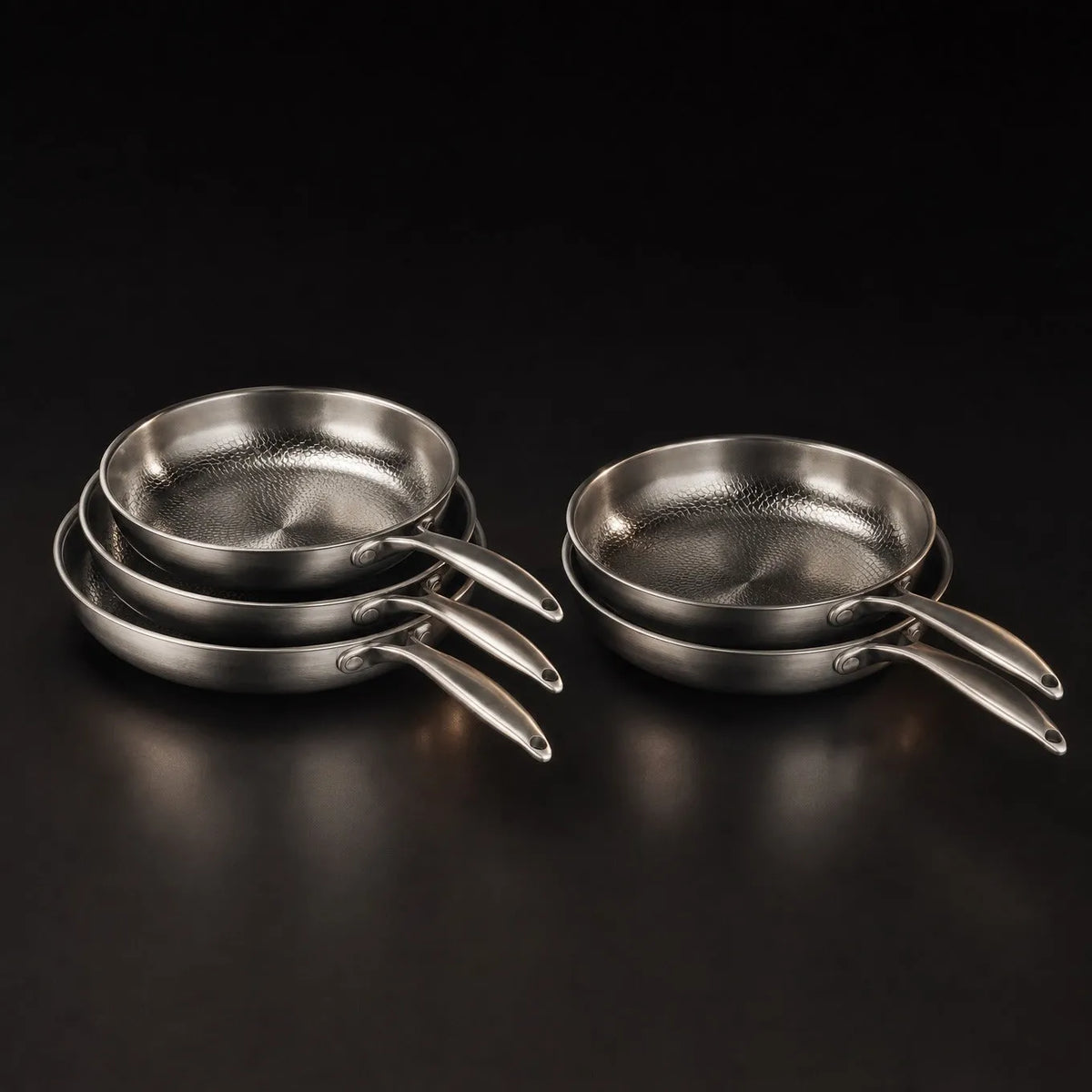 Hand-Hammered Titanium Frying Pan Set with Lids