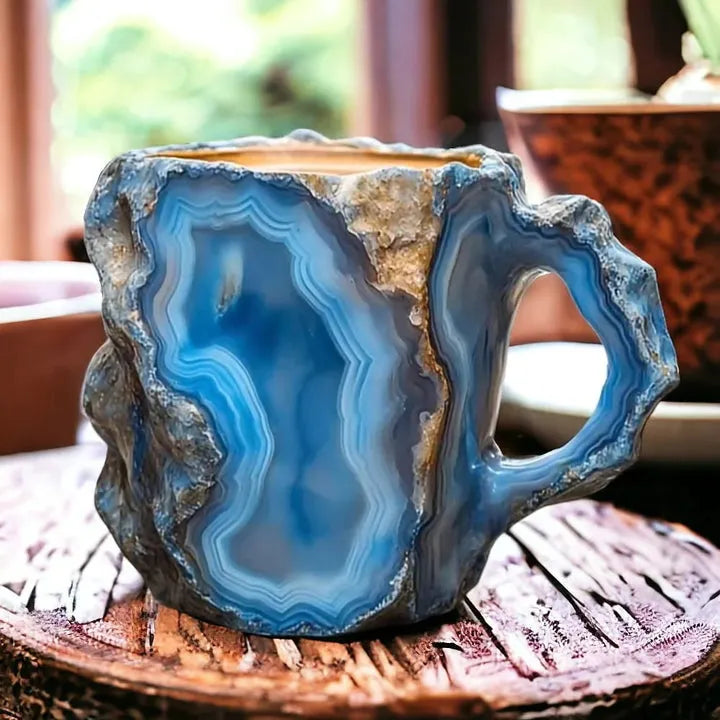 Handmade Mineral Crystal Glass Mug with Insulating Design